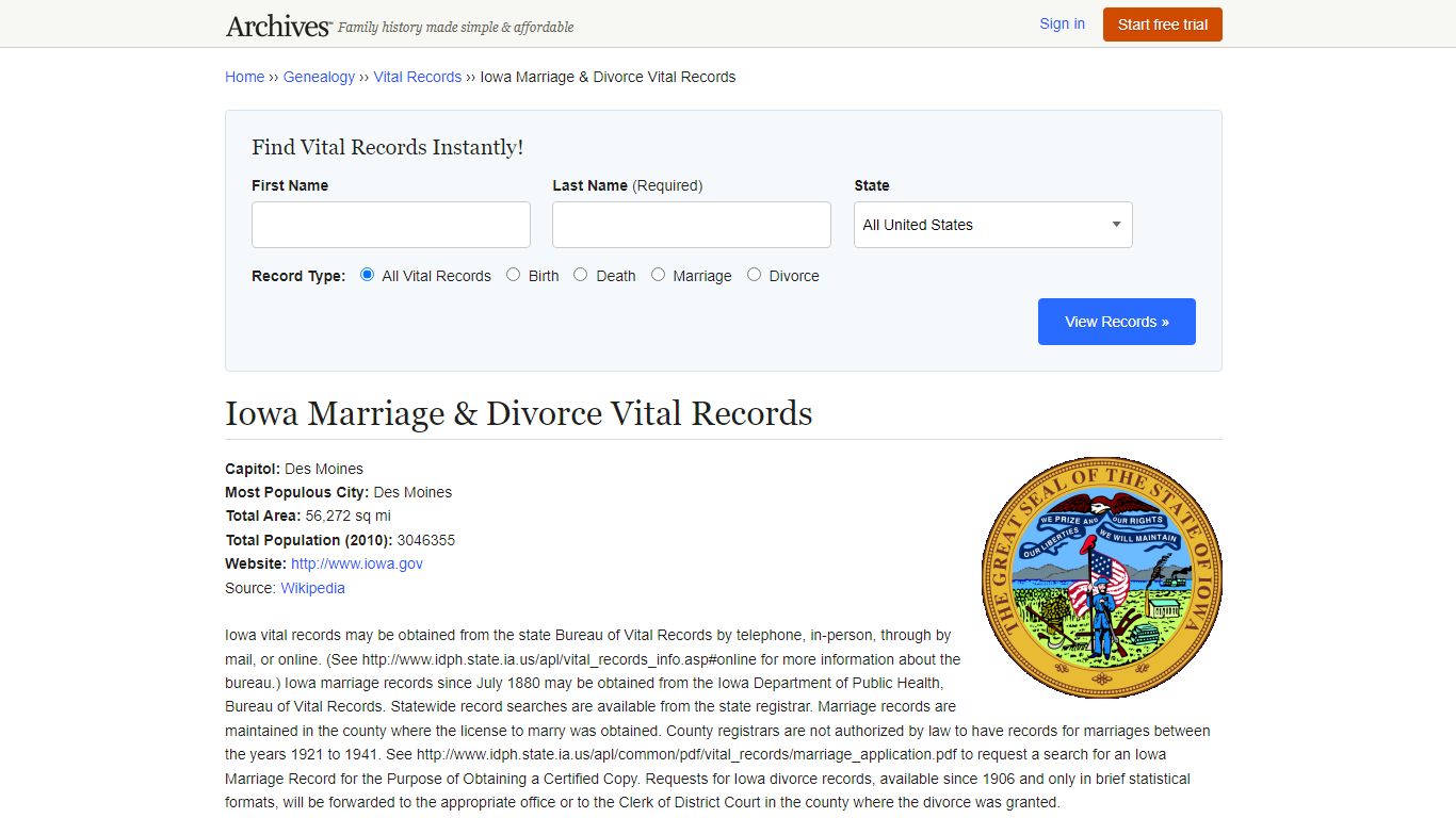 Iowa Marriage & Divorce Records | Vital Records - Archives.com