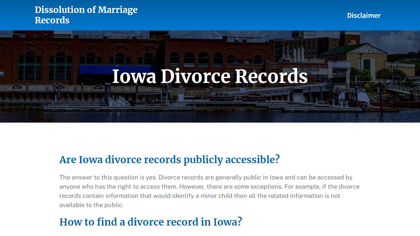 Iowa Divorce Records - Dissolution of Marriage Records